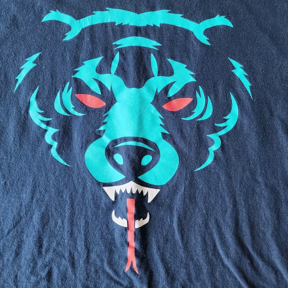 Mishka MNWKA Big Bear Face Logo Graphic Shirt Mens Large Navy Turquoise Dog Wolf - Picture 2 of 6